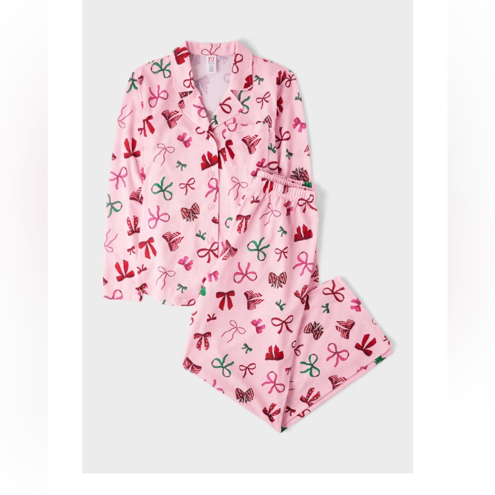 Pink Pajamas with Bow Print- Holiday Womens Adult Large